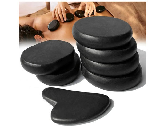 Hot Stones for Massage-6 Large Essential Basalt Massage Stones Set (3.15in) with 1 Gua Sha Facial Tools, Massage Tools for Professional or Home SPA, Relaxing, Healing, Pain Relief