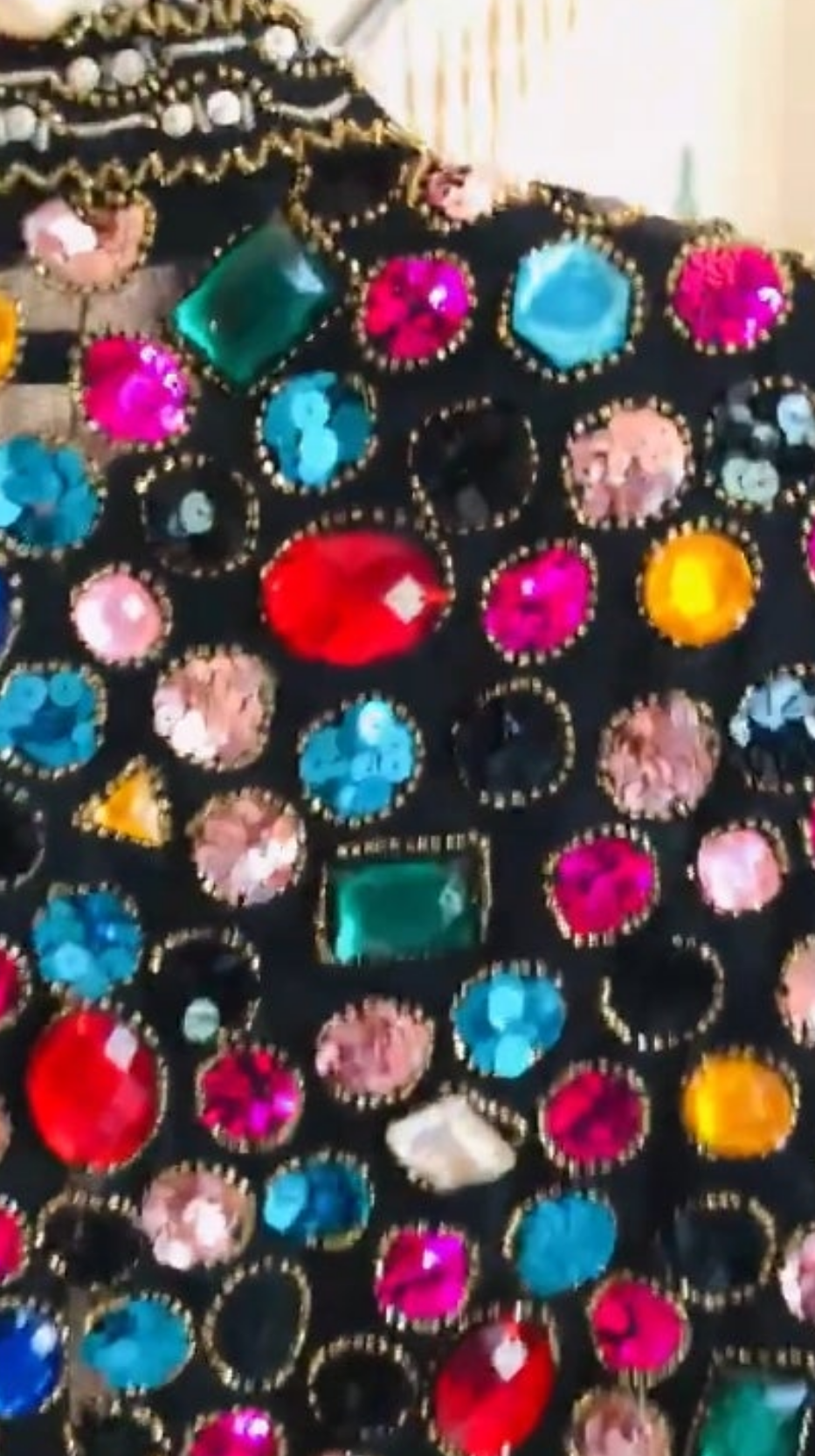 COCOMONEY Jewel Embellished Sequin Trophy Jacket // Rainbow Rhinestone Crystal Gem Beaded Evening JacketBust Medium - Bust - 36" +Shoulders - 16"
Sleeves - 21"
Top to Bottom - 24"