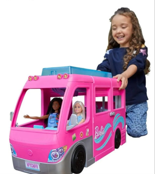 Camper Playset, DreamCamper Toy Vehicle with 60 Doll-Sized Accessories Including Furniture, Pool & 30-inch Slide