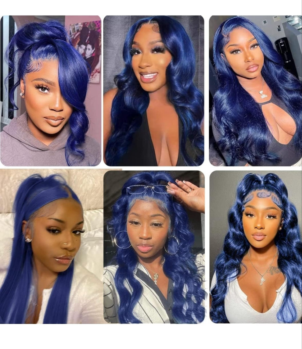 26 Inch Dark Blue 13x4 Lace Front Wig Human Hair Glueless HD Transparent Lace Frontal Body Wave Wigs Navy Blue Pre Plucked Natural Hairline with Baby Hair 150% Density