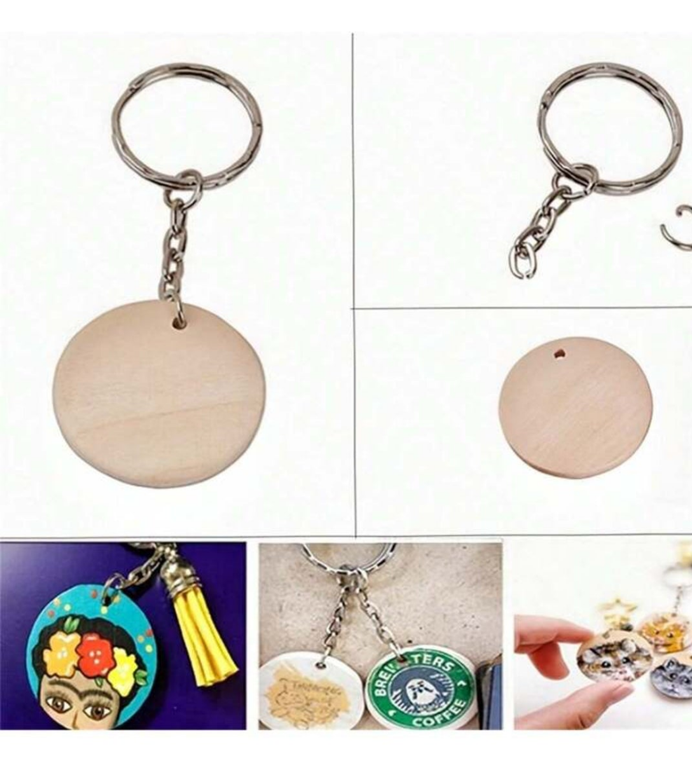 1box/50pcs DIY Wooden Keychain Making Kit - Includes Pendant, Key Rings, And Jewelry Accessories For Jewelry Making