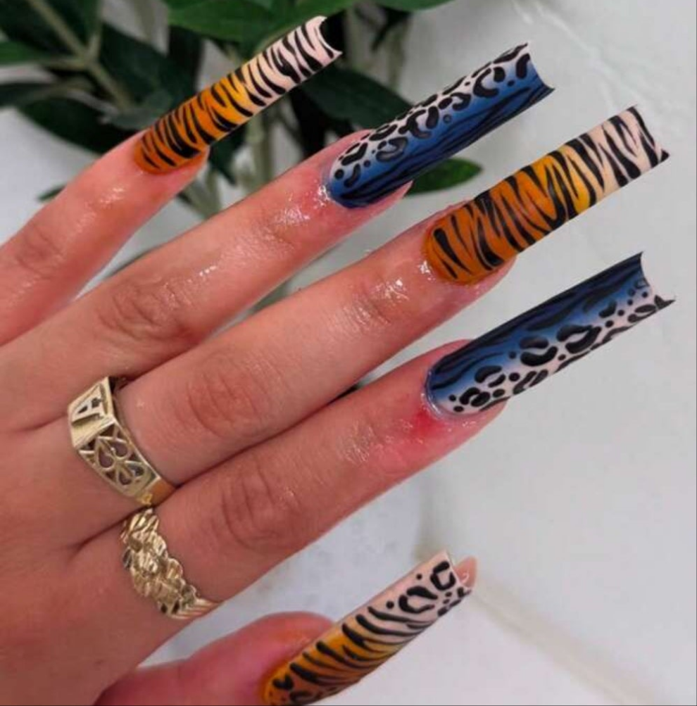 Long Acrylic glue on press on nails Zebra Leopard print