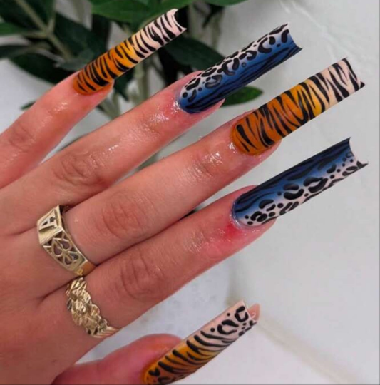 Long Acrylic glue on press on nails Zebra Leopard print