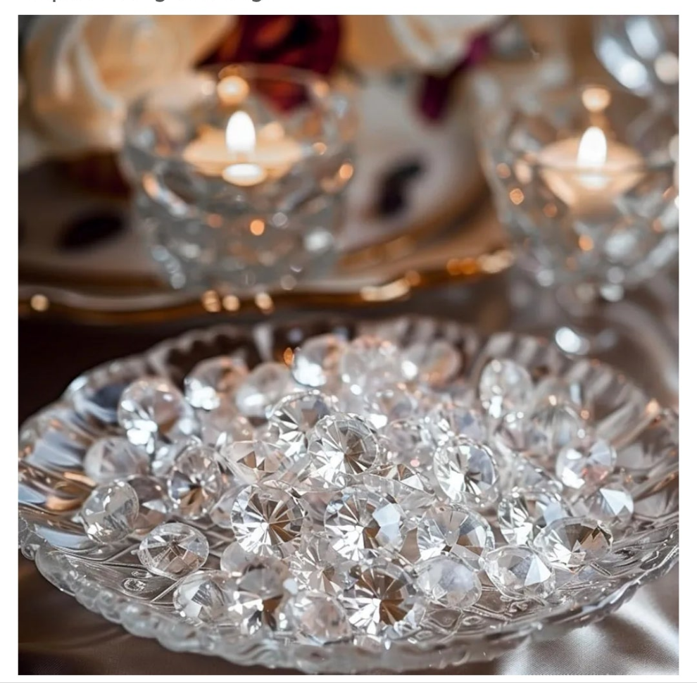 420 Pcs Acrylic Diamonds Diving Gems Crystal Clear Treasure Jewels for Table Scatters, Wedding Centerpieces,Party Decor,Vase Fillers,0.8" and 0.4" in 2 Seperate Organza Bags