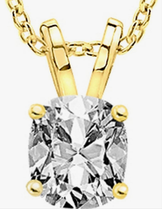 COCOMONEY 1 Carat 14K White Gold Cushion NATURAL Diamond Solitaire Pendant Necklace K Color I2 Clarity