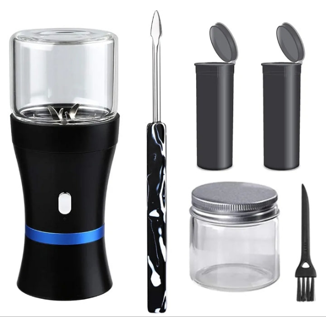 Electric Herb Grinder COMPACT for Flower Buds, USB-Rechargeable, 2pcs 1.7oz Glass Herb Chamber - Ideal for Everyday Carry (Electric Grinder Set 3)