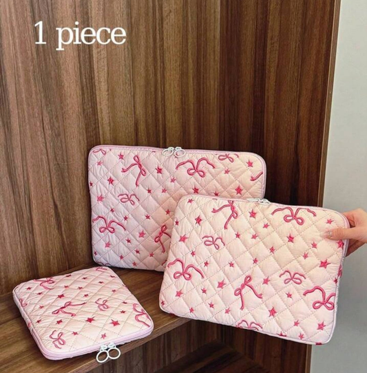 1 Pc Cute Bow/Star Embroidery Student Laptop Bag 11 Inch/13 Inch/15 Inch Computer Bag Protection Case File Bag Laptop Sleeve Computer Carrying Case Bag 11 13 15 Inch Portable Table Cover Bags For Mac Book ASUS For Girl & Teen Girls & College Students For