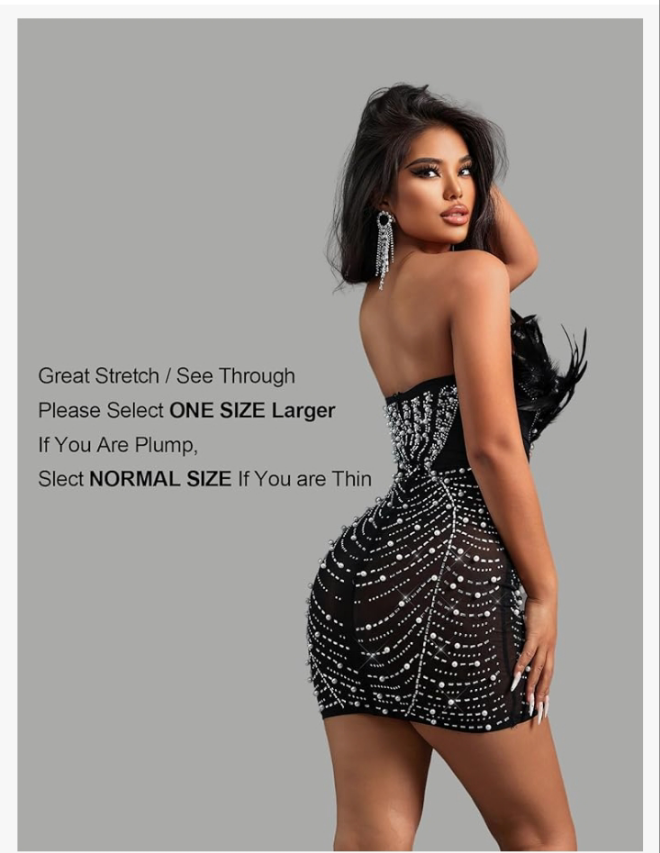 COCOMONEY RHINESTONE feather dress hot