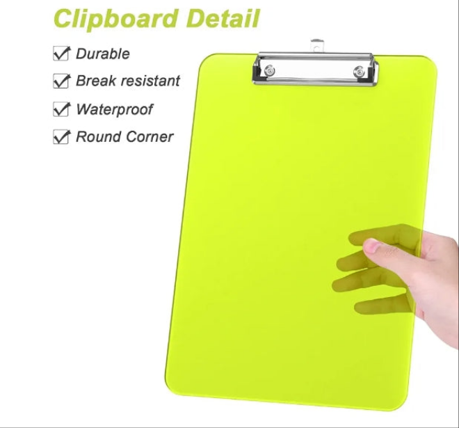 Plastic Clipboards with Low Profile Metal Clip, Translucent Clip Board, 12.5 x 9 Inch Letter Size | Office Supply | back to school