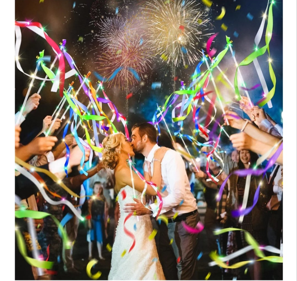 Light Up Wands,Wedding Wands with 3 Colorful Flashing Modes,LED Silk Fairy Wands with Bells,Glow Ribbon Streamers for Wedding,party 4th of July birthday party