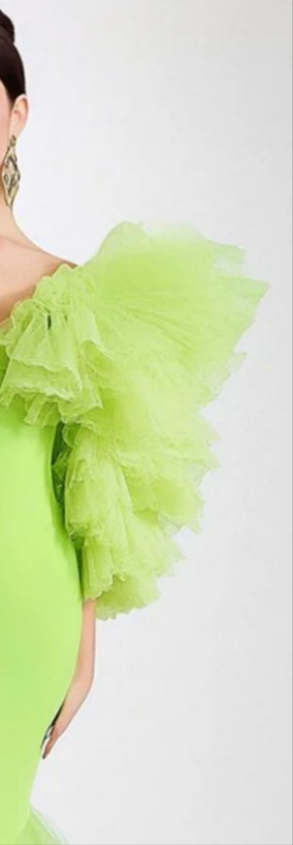 Off Shoulder Mesh Ruffle Sleeve Tiered Maxi Dress-Green [Custom-Made] COCOMONEY