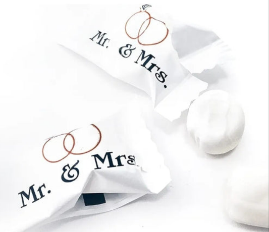 Mr. and Mrs. Buttermints - 13 oz. Bag - Approximately 100 Individually Wrapped Mints - Wedding Favors