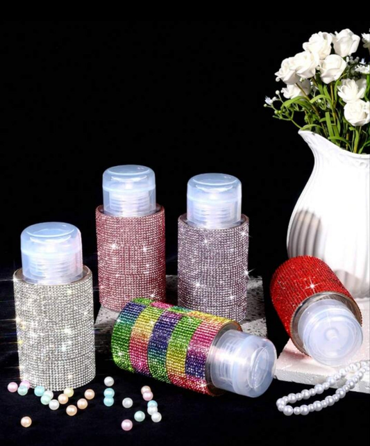 1PC 200ml Rhinestone Decorated Cosmetic Dispenser For Toner Makeup Remover, Nail Polish Remover - Plastic, Freestanding Push.Down Pump Bottle, No Electricity Required