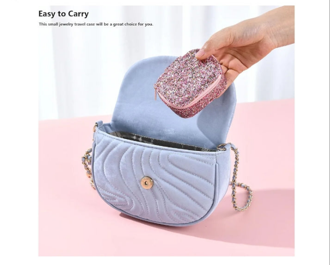 Bling Jewelry Organizer, Travel Jewelry Case Organizer Portable Small Jewelry Storage Box Shining Jewelry Holder