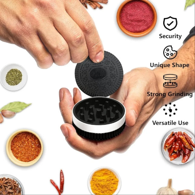 Grinder,2.2 Inch Stronger Grip Biscuit Shape Design Grinder (Single,Black)