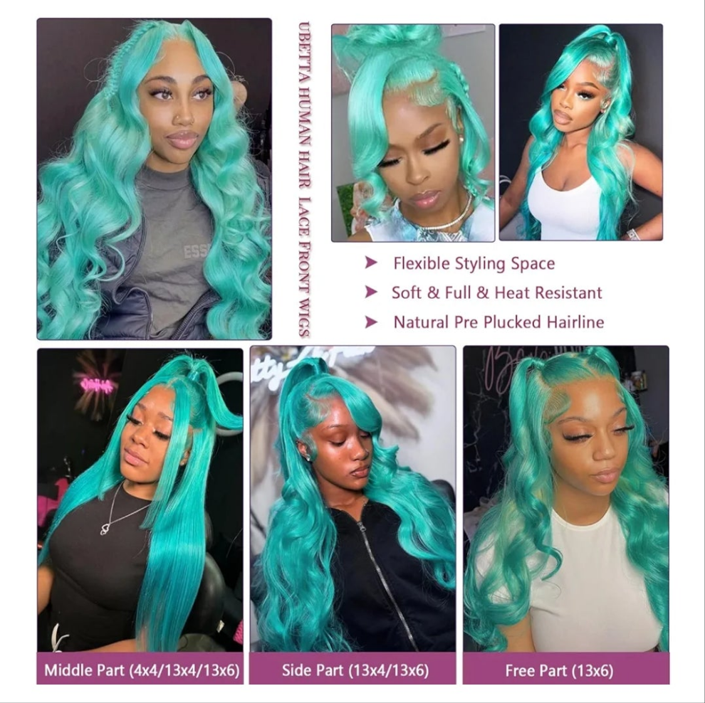 Lace Front Wigs Human Hair Aqua Blue Glueless Transparent 13x6 Lace Front Wigs Human Hair Pre Plucked 22 Inch Colored Turquoise Wig Human Hair 180% Density HD Lace Front Human Hair Wigs for Women