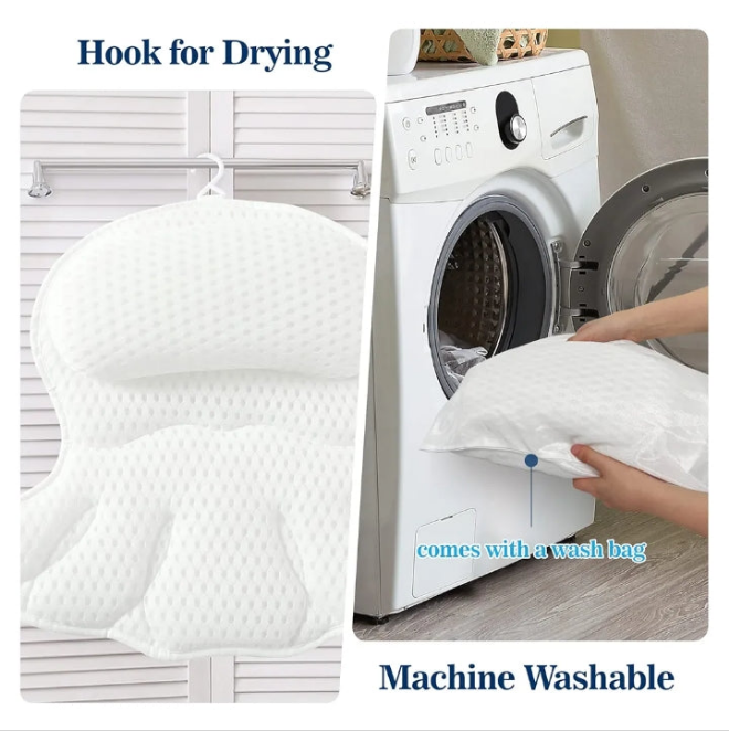 Bath Pillow Bathtub Pillow, Luxury Bath Pillows for Tub Neck and Back Support, Bath Tub Pillow Headrest with Soft 4D Mesh Fabric and Non-Slip Suction Cups, Relaxing Bath Accessories Spa Gifts