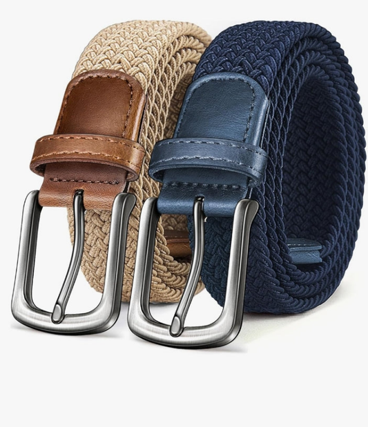 Men's Golf Belt 2 Pack-Braided Woven Stretch Belt for Gift Men Casual Jeans Sports Work