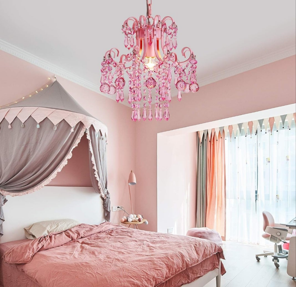 Crystal Chandelier, Modern Pink Chandelier,Small Hanging Light Fixture For Dressing Room Bathroom Clothing Store Salon Bedroom Dining Room Kitchen