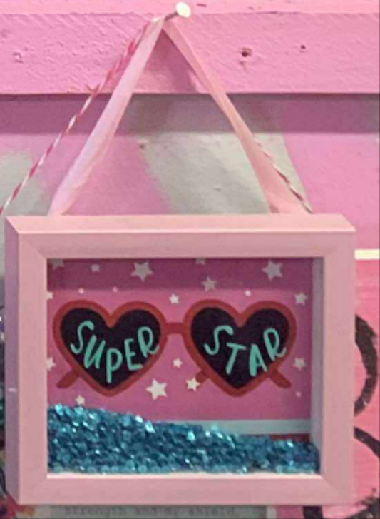 Super star pink hanging decor wood glass
