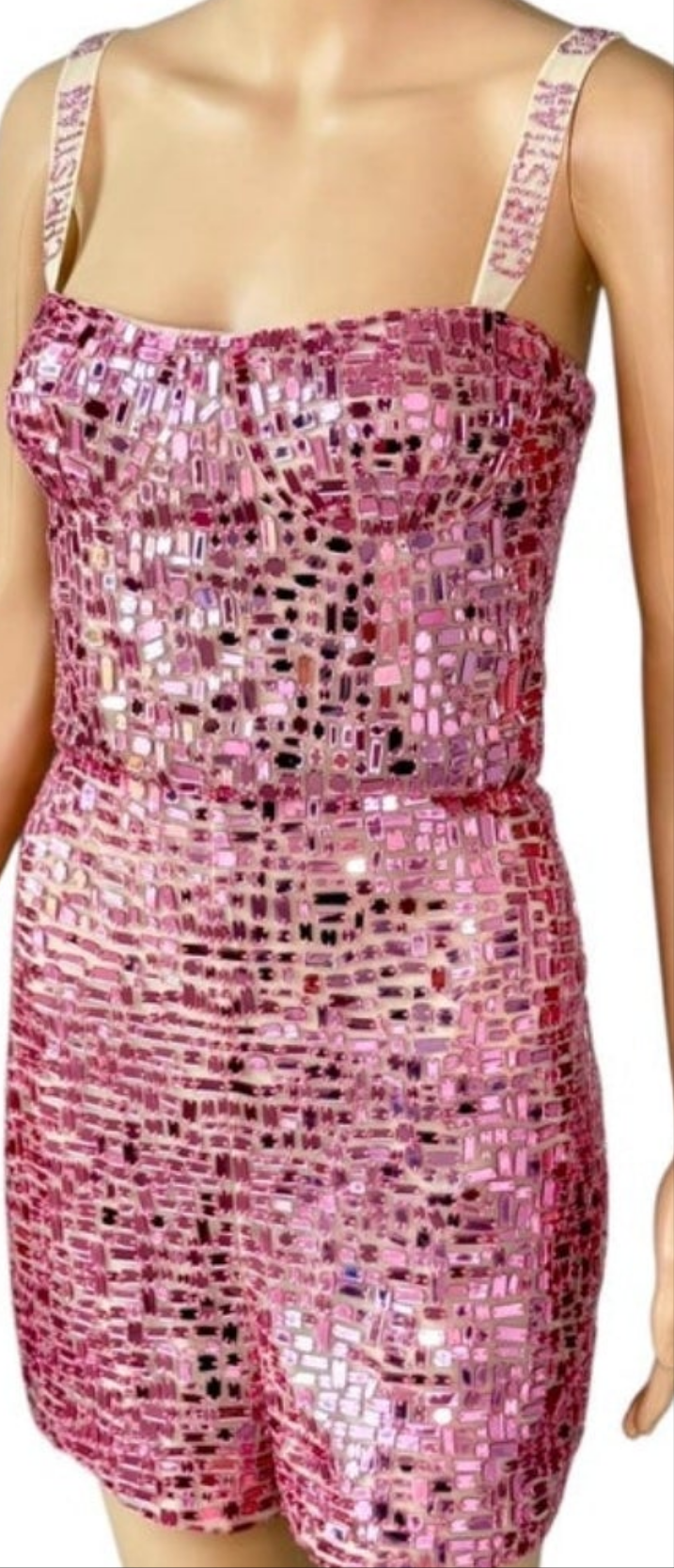 Christian Dior S/S 2018 Runway Embellished Mirror Logo Pink Jumpsuit Romper