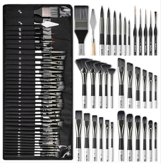 36pcs Paint Brush Set, Professional Paintbrushes with Palette Knife and Cloth Roll, Suitable for Artists and Beginners for Acrylic Painting, Oil, Watercolor, Gouache