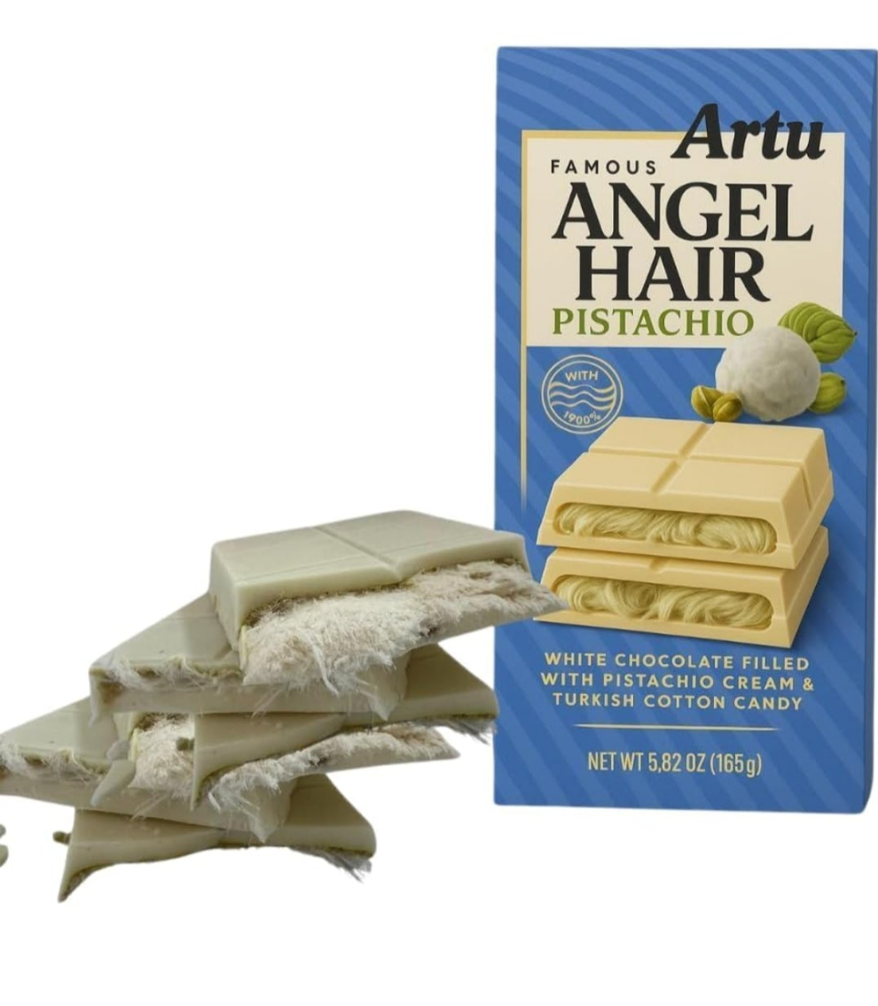 Dubai Chocolate Artu Angel Hair Bar 165g – Turkish Dairy Milk Chocolate Floss Bar with Pistachio Cream & Cotton Candy – Gourmet Dubai Candy Gift – Unique Middle Eastern Sweets