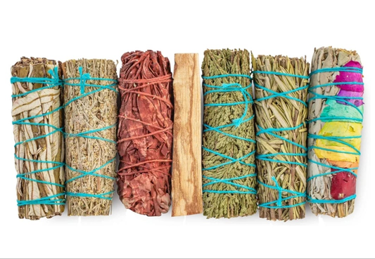 7 Sage Smudge Kit with Blue Sage, 7 Chakra White Sage, Cedar, Dragon's Blood, Rosemary, Yerba Santa, Palo Santo | Salvia Blanca para Limpiar Sustainably Sourced