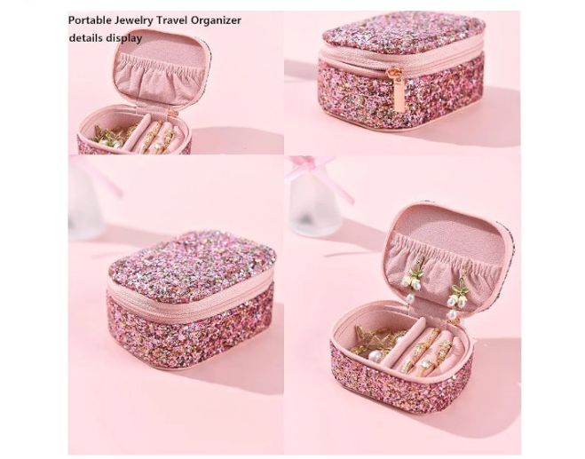 Bling Jewelry Organizer, Travel Jewelry Case Organizer Portable Small Jewelry Storage Box Shining Jewelry Holder