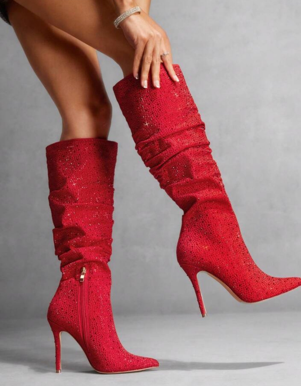 Rhinestone high heel boots