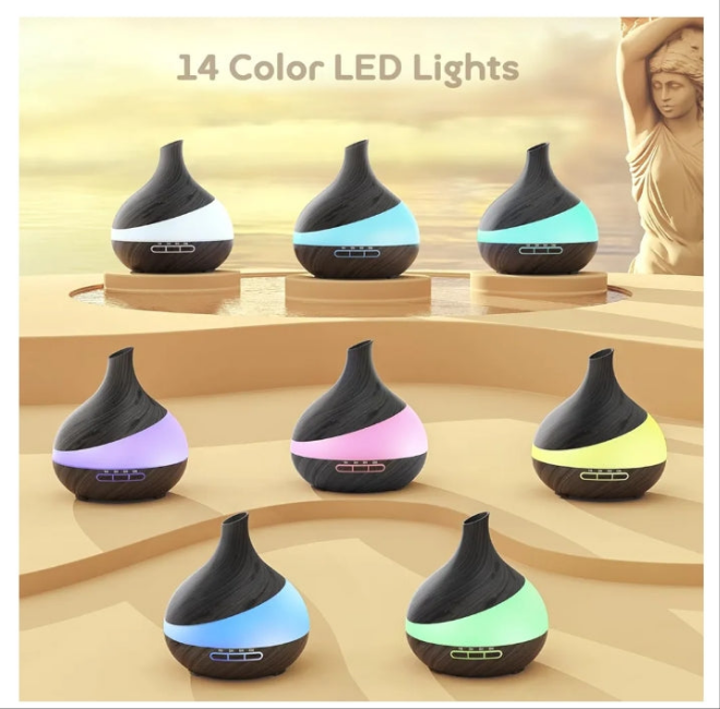 500 ML Essential Oil Diffuser, Upgrade Aroma Diffuser for Large Room, Aromatherapy Diffuser Humidifier with Remote Control 14 Color Lights 4 Timer Setting Auto Shut-Off
