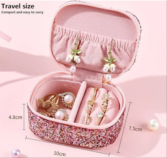 Bling Jewelry Organizer, Travel Jewelry Case Organizer Portable Small Jewelry Storage Box Shining Jewelry Holder