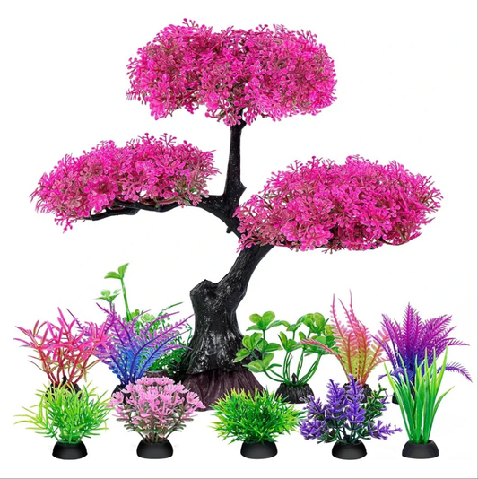 Aquarium Artificial Plastic Plants Decoration, Aquarium Tree Decor Set, Goldfish Betta Fish Tank Decorations Hides Accessories