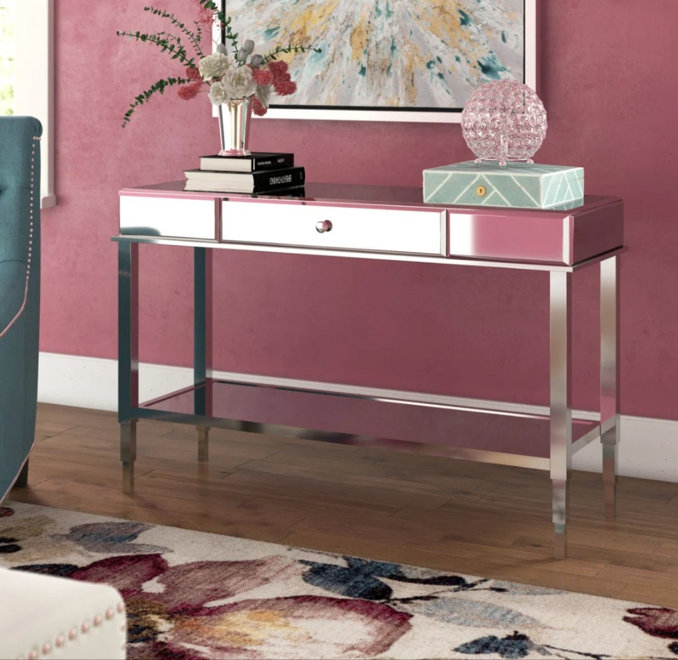 Glass Mirrored Top Console Table in Gold or Silver Tone