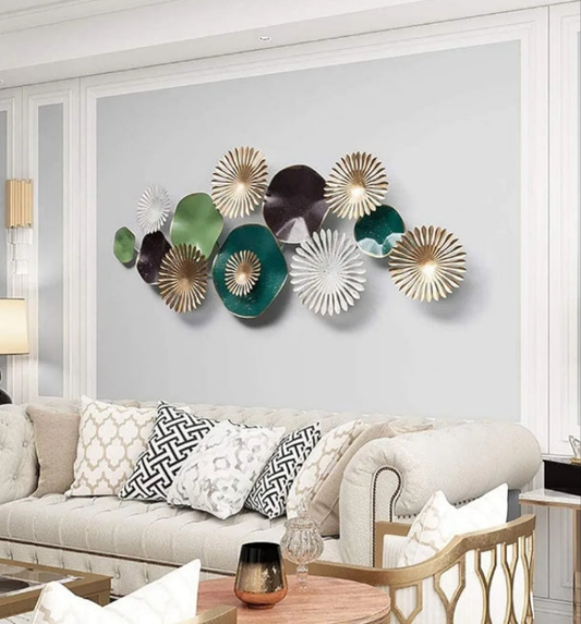 Metal 3D Lotus Leaf Shape, Multi-Layer Paint, Handcrafted, Wrought Iron Decoration Hotel Porch Restaurant Wall Decoration, Art Home Decor Wall