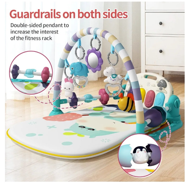Baby Gym with Kick and Play Piano,Baby Play Mat Tummy Time Baby Activity Gym Mat with 5 Infant Learning Sensory for Baby, Music and Lights Boy or Girl for Newborn