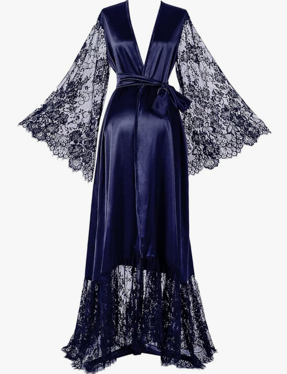 Satin Robe Long Bridesmaid Wedding Bath Robe with belt Robe for Maternity Photoshoot Cocomoney