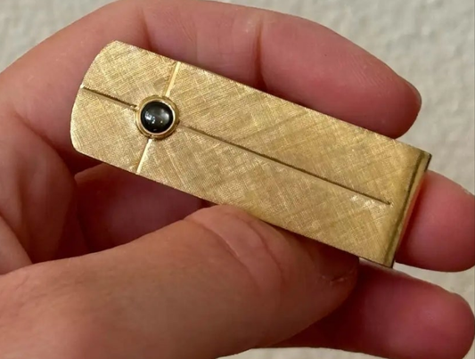 14K Solid Gold Satin Finish Money Clip with Black Star Sapphire