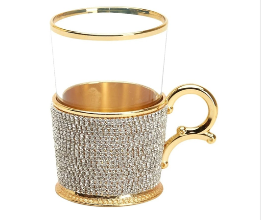 Luxury Handmade Rhinestone Crystal Decorated Fancy Coffee Tea Beverage Glasses Cups with Holders, 7 Ounces (SET OF 1)