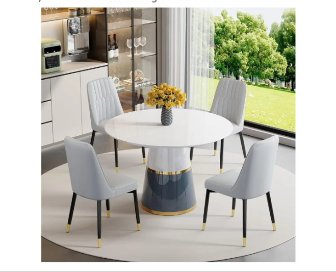 Round Dining Table Set for 4, 45''Round Dining Table Set 4, Modern Round Dining Room Table Set for 4