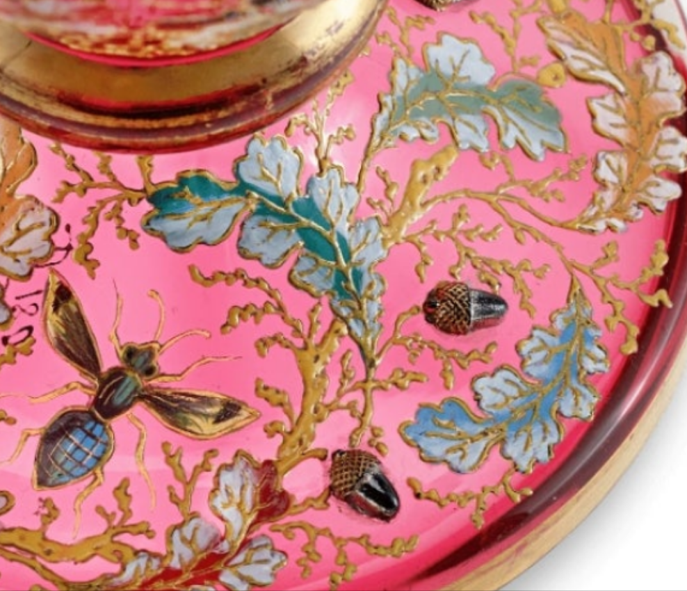 Fabulous Moser Ruby Glass and Enamel Bird Ewer