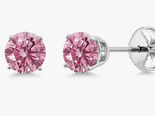 0.50 Ct Round Pink VS-SI Lab Grown Diamond 925 Sterling Silver Stud Earrings For Women Men (4mm)