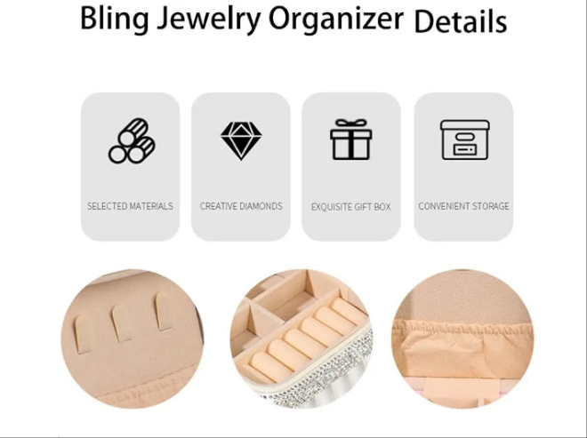 Bling Jewelry Organizer, Travel Jewelry Case Organizer Portable Small Jewelry Storage Box Shining Jewelry Holder