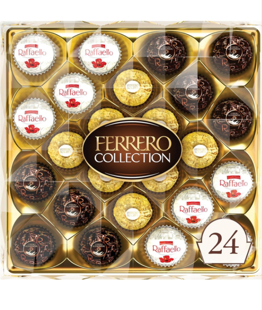 Ferrero Rocher, 24 Count, Premium Gourmet Assorted Hazelnut Milk Chocolate, Dark Chocolate and Coconut Chocolates, Chocolate Gift Box, 9.1 oz