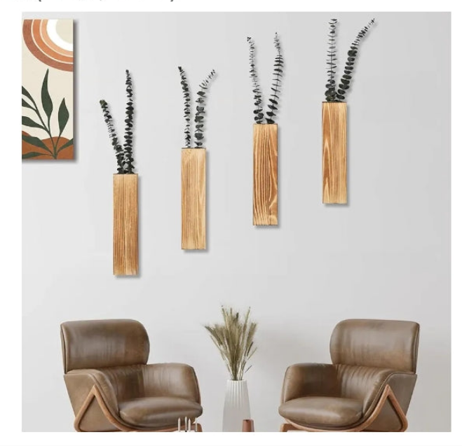 Wood Wall Planters Modern Decor for Livingroom Bedroom Bathroom Contemporary Wooden Wall Planter Versatile Wood Home Decor for Dried Flowers and Faux Greenery Plants (4 Pack，Brown)