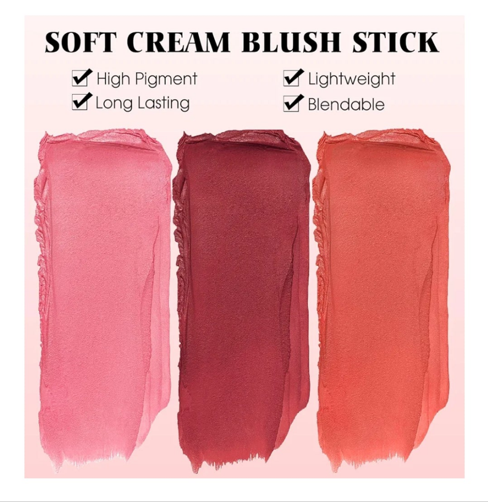 Blush Stick for Cheeks - Cream Makeup Blush Wand, Solid Moisturizer Stick for Cheeks Tint, Natural Blendable Waterproof Korean Matte Long-Lasting Smooth Blushes