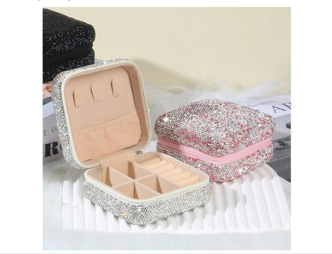 Bling Jewelry Organizer, Travel Jewelry Case Organizer Portable Small Jewelry Storage Box Shining Jewelry Holder