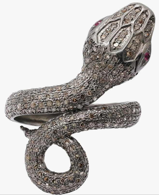 Genuine Black Diamond Snake Ring in 925 Sterling Silver Bridesmaid Ring Animal Gemstone Birthstone Jewelry For Her Dainty Snake Rings Christmas Jewelry