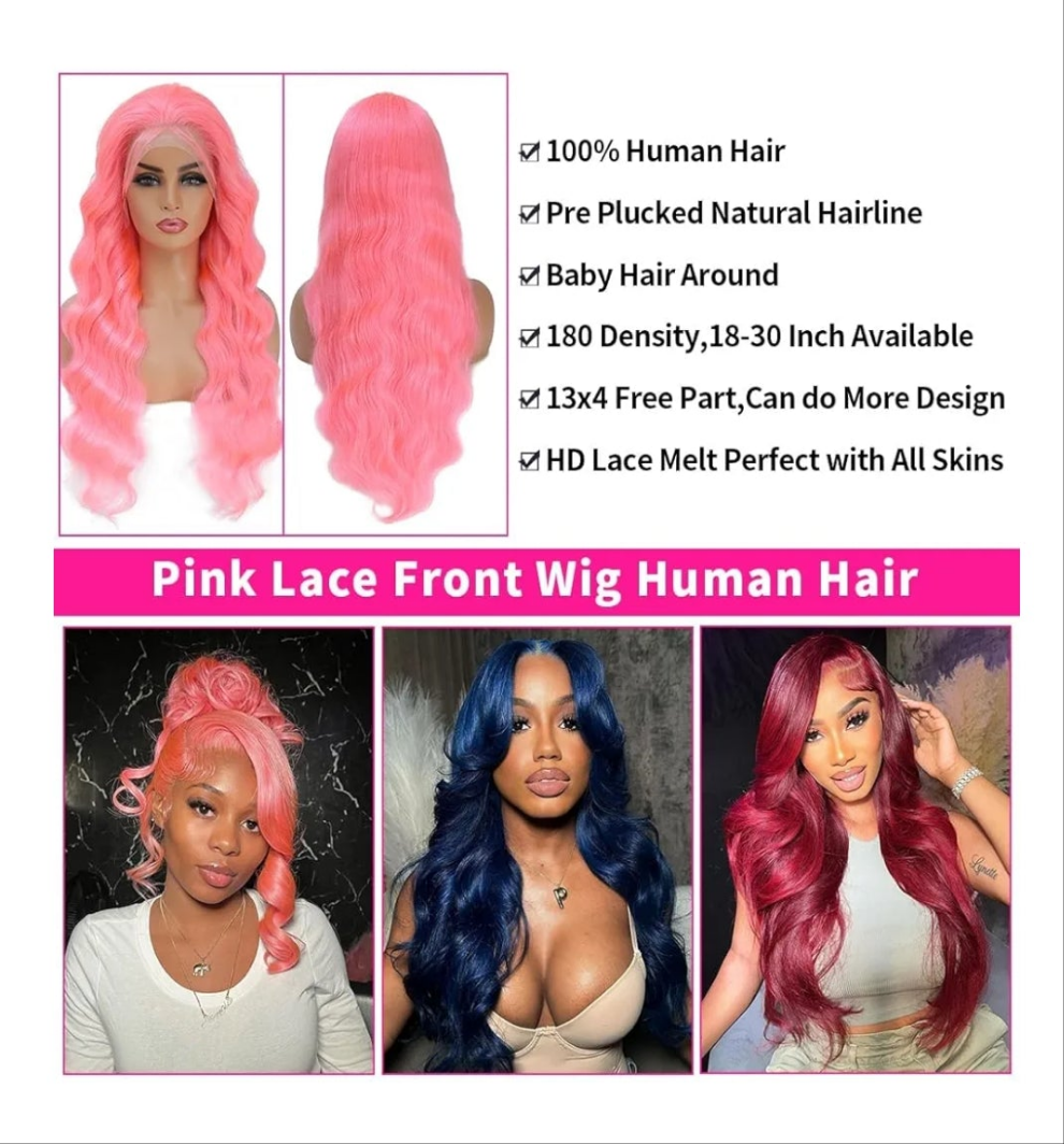 COCOMONEY Lace Front Wigs Human hair Pink Wigs Human Hair Body Curly Human Hair Wig For Women Body Wave Lace Frontal Wigs Human Hair 200% Density HD Transparent Pre Plucked 26 inch