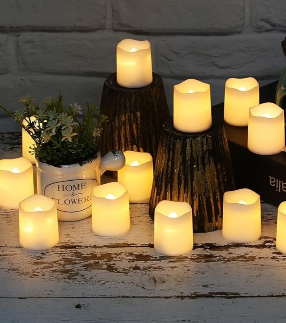 Flameless Votive Candles,Flameless Flickering Electric Fake Candle, 200+Hour Battery Operated LED Tea Lights in Warm White for Wedding, Table, Halloween,Christmas Decorations 1.5"X1.7"